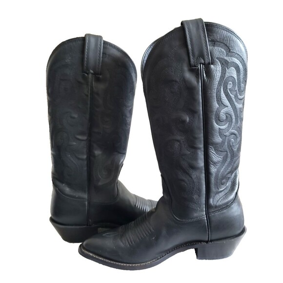 Nocona Women's Black Deertan Leather Western Cowboy Boots Pointed Toe Size 7.5B - Picture 8 of 11